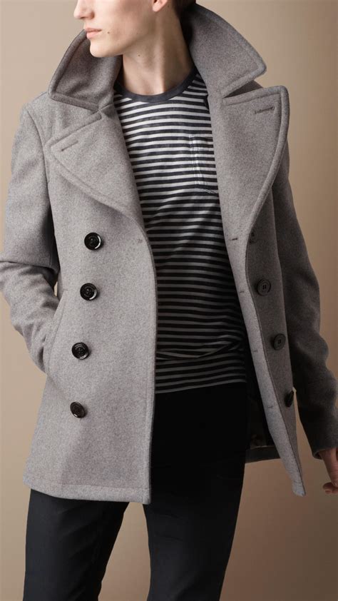 burberry brit wool blend pea coat|burberry pea coats men.